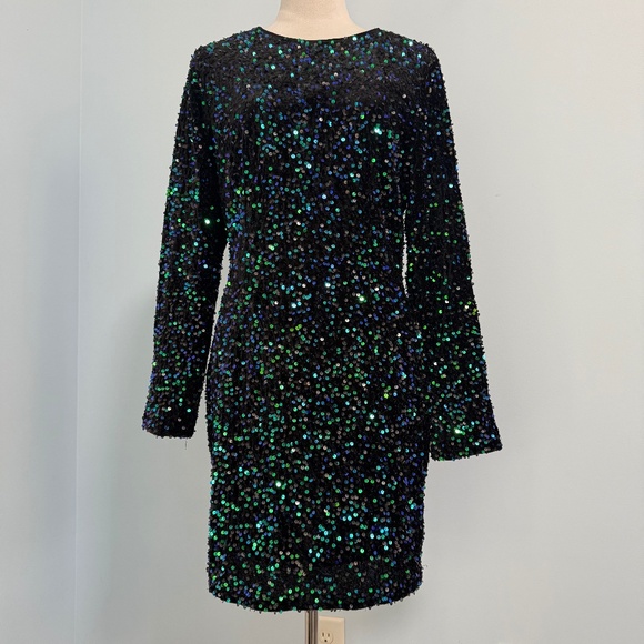 Boohoo Women’s Velvet Sequin Bodycon Mini Party Emerald Dress Size 10 - Picture 1 of 11